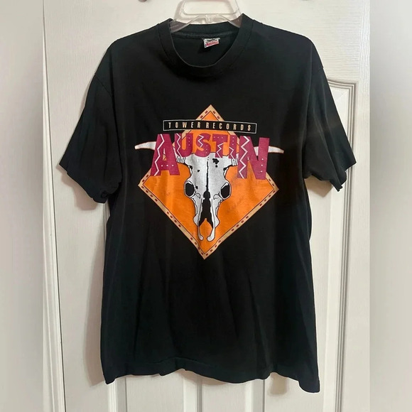 VINTAGE Men’s Tower Records Austin Black Short Sleeve T-Shirt. Size XL